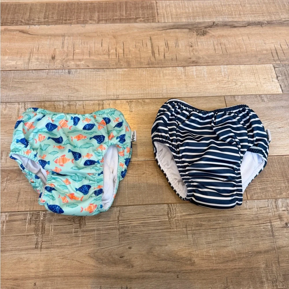 Mint Fish & Navy Stripe Kids Swim Diaper Duo